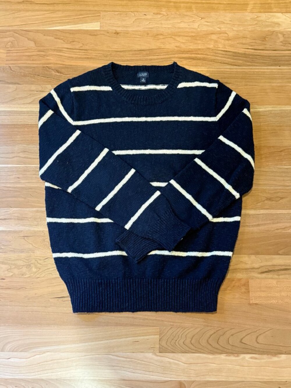 J. Crew Men's 100% Cotton Crewneck Navy Striped Sweater